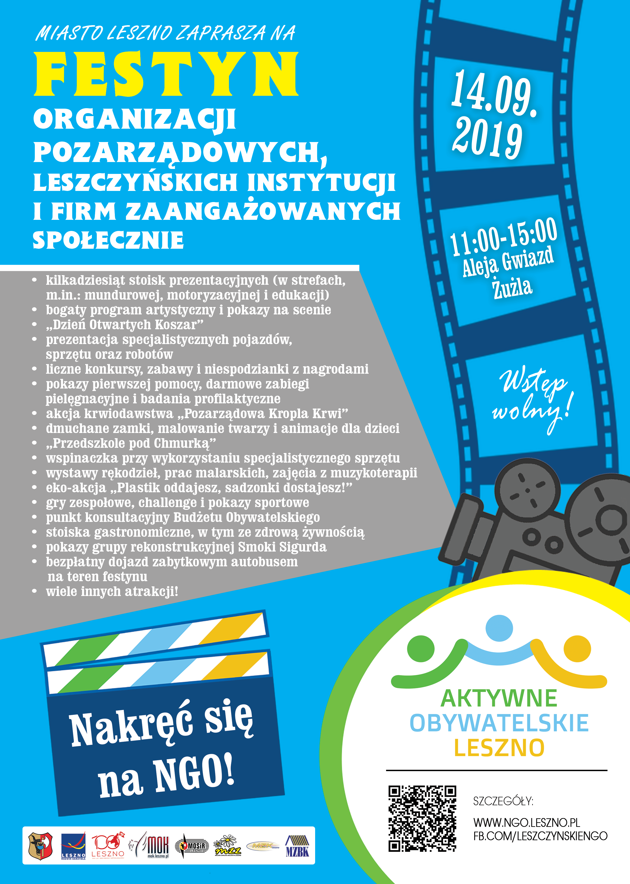 Plakat zapraszający na festyn Aktywne Obywatelskie Leszno